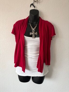 Y2K Red Short Sleeve Open Front Cardigan